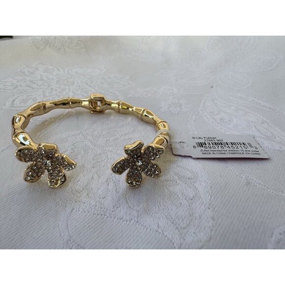 Lilly Pulitzer Flower Cuff Bracelet Gold-tone Rhinestone Hinged Bracelet NWT - Picture 6 of 16